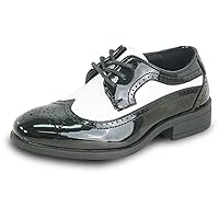 VANGELO Boy Kid Dress Shoe Oxford Lace Up Loafer Slip On Tuxedo Shoes for Prom, Uniform, Wedding Formal Events Size from Toddler to Big Kid