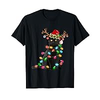 Xmas Tee Reindeer Black Cat Christmas Lights Funny Cat Lover T-Shirt