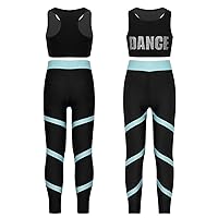 iiniim Kids Girls Dance Sports Crop Top with Athletic Leggings Gym Outfit for Gymnastics Workout Competition