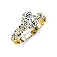 IGI Certified Oval Cut Lab Grown Diamond (VS1/F) & Round Natural Diamond 1.43 ctw Split Shank Women Halo Engagement Ring 14K Gold