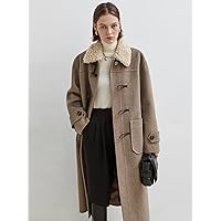 Jackets for Women Dual Pocket Borg Collar Duffle Overcoat Jackets (Color : Mocha Brown, Size : Small)