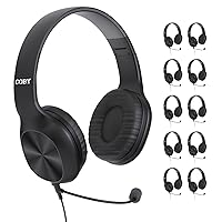 Coby Wired Headphones, 10-Pack, Folding On-Ear Headset with Microphone, Cushioned Earpads, Bundle Headphones for Gaming, Schools, Call-Centers, Customer Service, in-Line Call Control (Boom Mic)