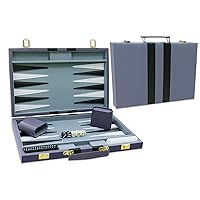 Backgammon Set - Classic Board Game with Premium Leather Case - Portable Travel Strategy Backgammon Game Set for Adults, Kids (15inch, Blue Grey)