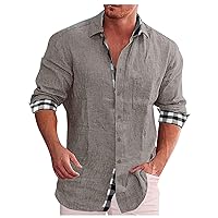T-Shirts Men's Simple with Button Placket Shirt Linen Soft Shirt Men's Oversized Long Sleeve Casual Spring Henley Neck Cuddly Dress