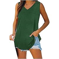 Womens Summer Solid Tank Tops Sleeveless V Neck Casual Tshirts Fashion Daily Loungewear Clothes Dressy Tunic Blosue