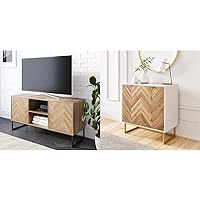 Nathan James Dylan Media Console Cabinet or TV Stand, Oak/Matte Black & Enloe Modern Storage, Free Standing Accent Cabinet, White/Gold