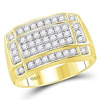 Diamond2Deal 10kt Yellow Gold Mens Round Diamond Rectangle Cluster Ring 1 Cttw Color- G-H Clarity- I2-I3