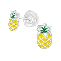 Hypoallergenic 925 Sterling Silver Pineapple Fruit Stud Earrings with Comfort Fit Push Back Closings for Girls and Women