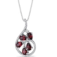 PEORA Garnet Dewdrop Pendant Necklace for Women 925 Sterling Silver, Natural Gemstone Birthstone, 2.50 Carats total Teardrop Pear Shape 6x4mm, with 18 inch Chain