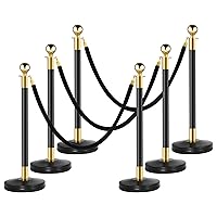 Stainless Steel Stanchion 6Pcs Red Carpet Ropes and Poles, Crowd Control Barriers, Post Queue with 3Pcs Velvet Rope, Sand Injection Hollow Base for Party, Wedding (Black Rope)