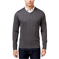 John Ashford Men's Striped-Texture Ribbed Trim V-Neck Pullover Sweater