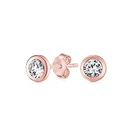 Tiny Simple Minimalist Cubic Zirconia AAA CZ Stud Earrings For Women For Girlfriend Real 14K Rose Gold 5MM