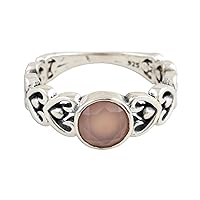 NOVICA Artisan Handmade Chalcedony Singlestone Ring Heart Motif Pink .925 Sterling Silver Cocktail India Gemstone 'Perfect Pink'
