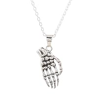 NOVICA Handmade .925 Sterling Silver Pendant Necklace from India No Stone Halloween Skull 'Skeleton Hand'