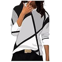 Women's Fall Fashion 2024 Long Sleeve Casual Elegant Round Neck Pullover Blouse Loose Geometric Printed Shirt