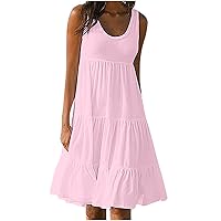 Summer Dresses for Women 2024, Women's Tank Pleated Bohemian Cute Sleeveless Flowing Beach Straight T, S, 3XL