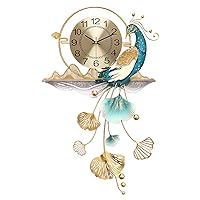 HAODING Peacock Wall Clock, Wall Decoration Metal Gingko Gold Wall Decoration Metal 3D Wall Sculptures Ginkgo Modern Luxury Wall Art Home Decor for Living Room Bedroom Dining Room 82 x 50 cm