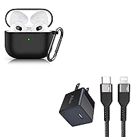 Ailun AirPods 3 Case Cover with Keychain Neck, Protective Silicone Case Skin Compatible with AirPods 3rd Generation and USB C Thumb Fast Wall Charger Block 20W Power Adapter 1Pack,USB C to Lightning C