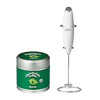 Matcha & Frother Bundle - 100% Organic Matcha Japanese Green Tea Powder, Vegan, Gluten-Free 1.06 Oz Tin - Handheld Electric Frother for Coffee, Matcha, Hot Chocolate and Drink Mixer
