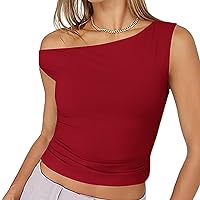 Women's Sexy Off Shoulder Tops Sleeveless Casual Loose Fit Shirts Oversized Blouse Tunic Tops One Shoulder Cami Vest