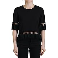 Dolce & Gabbana Black T-Shirt Women's Tassle Cotton Women's Blouse