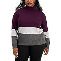 Calvin Klein Womens Plus Colorblock Stripe Turtleneck Sweater
