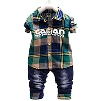 Kids Baby Boys 2pcs Clothing Set Long Sleeve Plaid Shirt + Jeans Pants