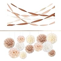 NICROHOME Champagne Wedding Party Decorations, 12 PCS Champagne Tissue Paper Pom Poms, 8 Rolls Creamy White Crepe Paper Streamers for Engagement Receptions, Bachelorette Party