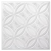 Art3d Decorative PVC Drop Ceiling Tile 2ft x 2ft in White,Glue up Ceiling Panel 24 x 24in.12pcs