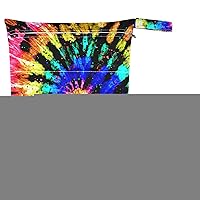 visesunny Colorful Style Tie Dye 2Pcs Wet Bag with Zippered Pockets Washable Reusable Roomy Diaper Bag for Travel,Beach,Daycare,Stroller,Diapers,Dirty Gym Clothes,Wet Swimsuits,Toiletries