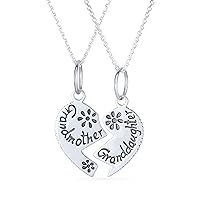 Bling Jewelry Personalize 2 Part Puzzle Split Heart Engravable Word Grandmother Granddaughter Pendant Necklace For Grandma .925 Sterling Silver