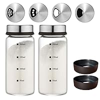 200ML Glass Salt and Pepper Shaker Set with 304 Stainless Lid Adjustable Pour Holes Spice Jars Dispenser Seasoning Cans (2Pcs)