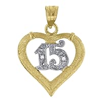 10k Gold CZ Cubic Zirconia Simulated Diamond Womens 15 Anos Love Heart Height 26.3mm X Width 19.5mm Quinceanera Charm Pendant Necklace Jewelry for Women