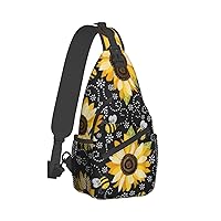 Sunflower Bees Print Crossbody Backpack Shoulder Bag Cross Chest Bag For Travel, Hiking Gym Tactical Use