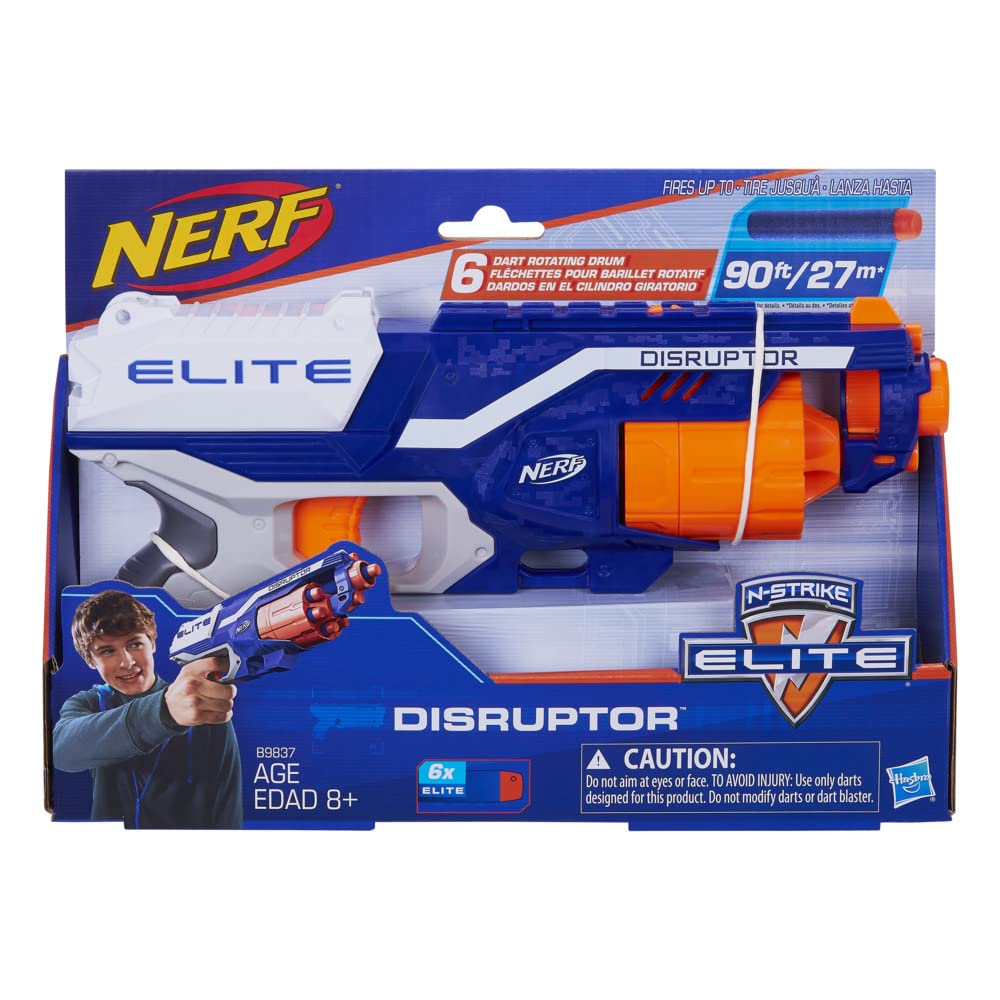 NERF Disruptor Elite Blaster -- 6-Dart Rotating Drum, Slam Fire, Includes 6 Official Nerf Elite Darts -- For Kids, Teens, Adults