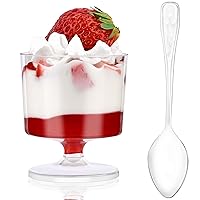 TOFLEN 2 Oz Mini Dessert Cups with Spoons 200 Pcs | Serves 100 | Small Plastic Dessert Goblets Wine Glasses Party Serving Cups for Appetizers, Mousse, Dessert Shot Glasses