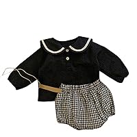 Baby Clothes New Born Newborn Infant Baby Girls Boys Autumn Plaid Cotton Long Sleeve Short Pants (Black, 0-6 Months)