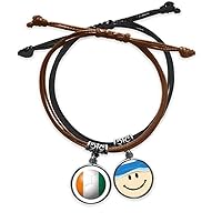 Coate D'Ivoire National Flag Football Bracelet Rope Hand Chain Leather Smiling Face Wristband