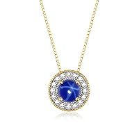 Simply Elegant Beautiful Blue Star Sapphire & Diamond Pendant Necklace - September Birthstone*