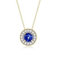 Rylos Simply Elegant Beautiful Blue Star Sapphire & Diamond Pendant Necklace - September Birthstone*