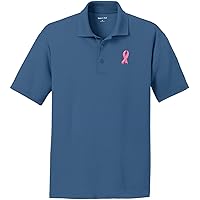 Breast Cancer Embroidered Pink Ribbon Pocket Print Textured Polo