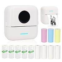 Mini Portable Printer, Inkless Sticker Printer with 12 Rolls Paper, Mini Thermal Printer for Notes/Photos/Stickers/Labels/Receipts, Pocket Printer for iPhone, Android Phone & Tablet, White