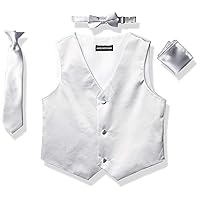 boys 4 Piece Formal Vest Set Combo With Tuxedo Vest, Tie, Bow Tie, and HandkerchiefBusiness Suit Pants Set