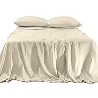 Elegant Comfort Luxurious 4-Piece Silky Satin Sheet Set, Skin and Hair Friendly, Wrinkle, Fade, Stain Resistant with Deep Pockets Fitted Sheet, Cooling Soft Satin Sheet Set, Queen, Cream