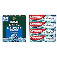 Irish Spring Bar Soap for Men, Moisture Blast, 3.7 Oz, 24 Pack & Colgate Max Fresh Whitening Toothpaste with Mini Strips, Clean Mint Toothpaste for Bad Breath