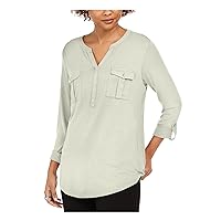 Style & Company Womens Ivory Pocketed Button Neck 3/4 Sleeve Top Plus 3X