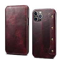 Leather Flip Phone Case, for Apple iPhone 13 Pro Max (2021) 6.7 Inch Oil Wax Cowhide Shockproof Folio Cover Wallet [Card Holder],Red