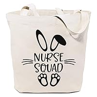 Nurse Squad Canvas Tote Bag Nurse Easter Bunny Graphic Shoulder Bag Funny Easter Hospital Reusable Shopping Bag