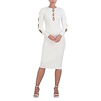 BCBGMAXAZRIA Women's Long Sleeve Crew Neck Rib Midi Dress with Cutouts