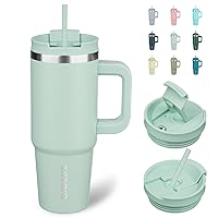 BJPKPK Insulated Tumblers With Handle And Straw 30 oz Stainless Steel Tumbler Cups With Lid,Pistachio Green